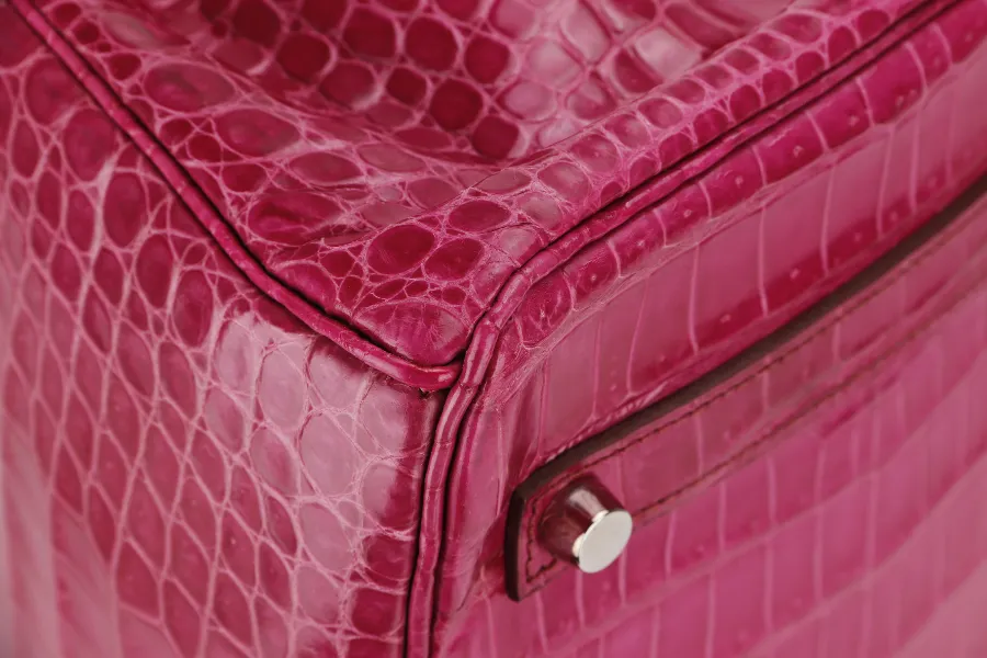 HERMES BIRKIN 35 (STAMP N) ROSE SCHEHERAZADE POROSUS CROC SKIN SILVER HARDWARE WITH KEYS&LOCK, RAINCOAT, DUST COVER & BOX