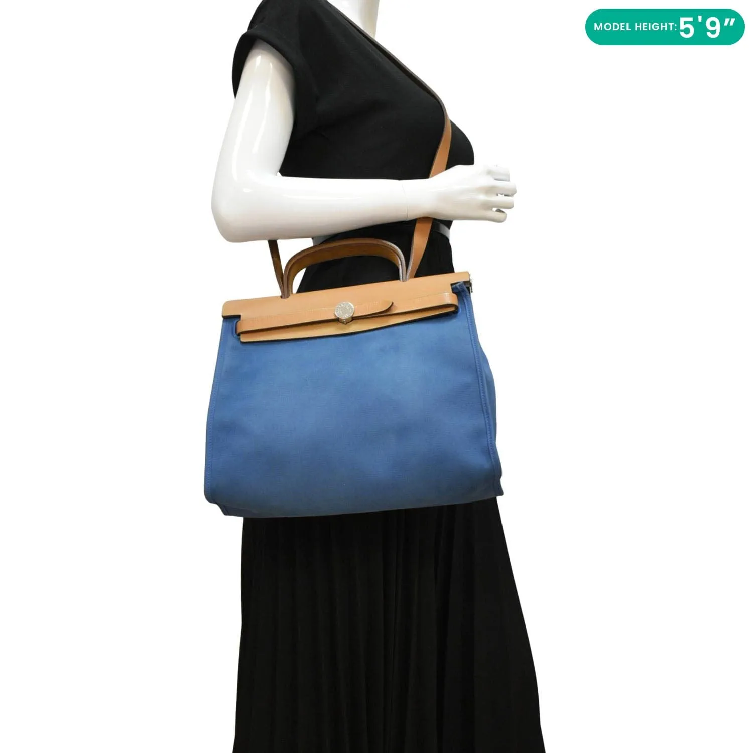 HERMES Herbag Zip Retourne 31 Canvas Tote Shoulder Bag Blue
