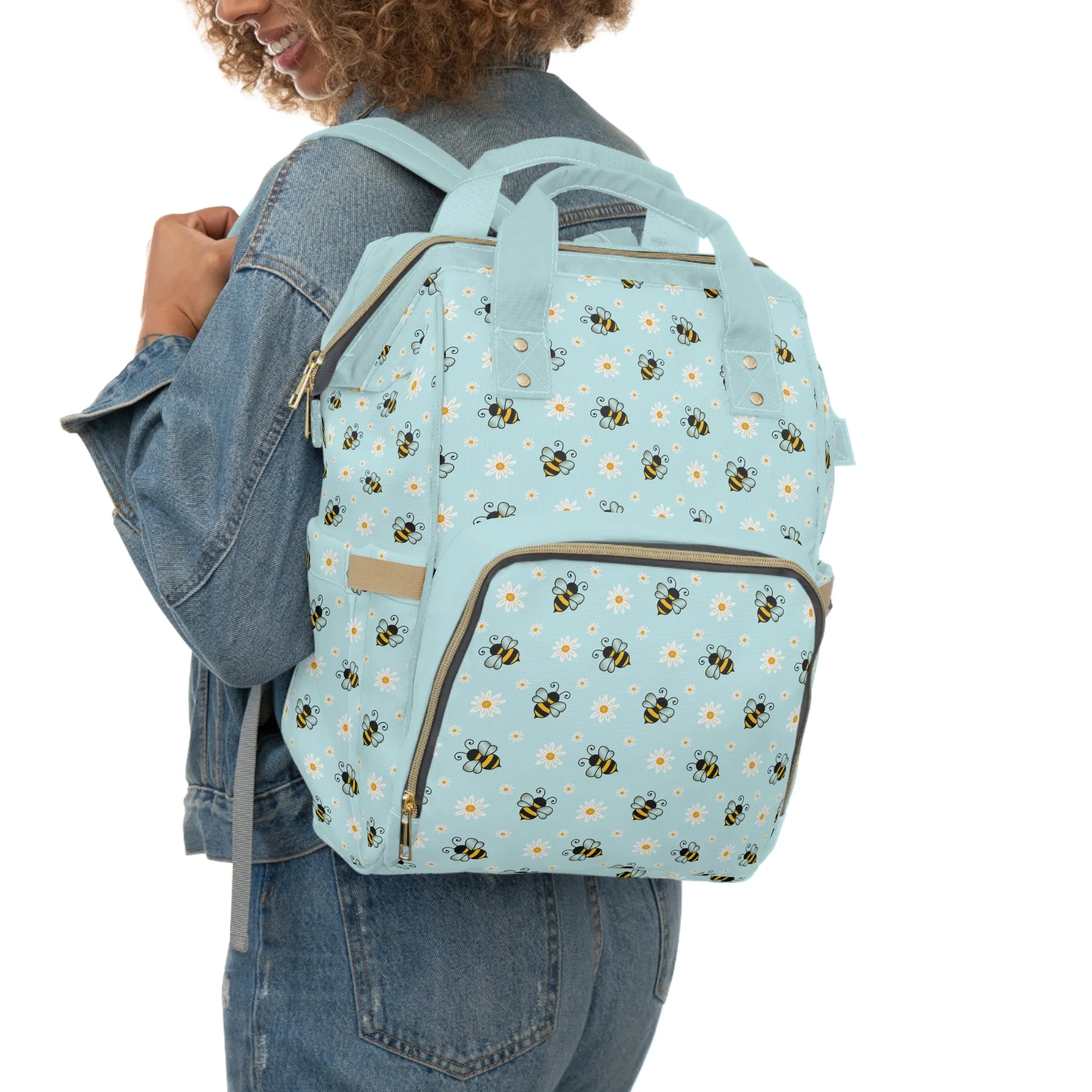 Honey Bee Diaper Backpack - Eco-Friendly & Stylish Baby Bag with Buzzing Bee Motifs, Perfect for Nature-Loving Parents