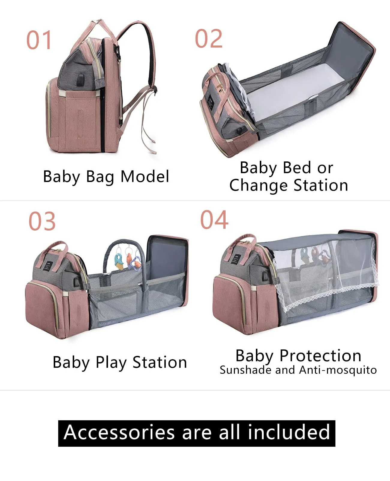 houscly Multifunctional Diaper Bag with Changing Station