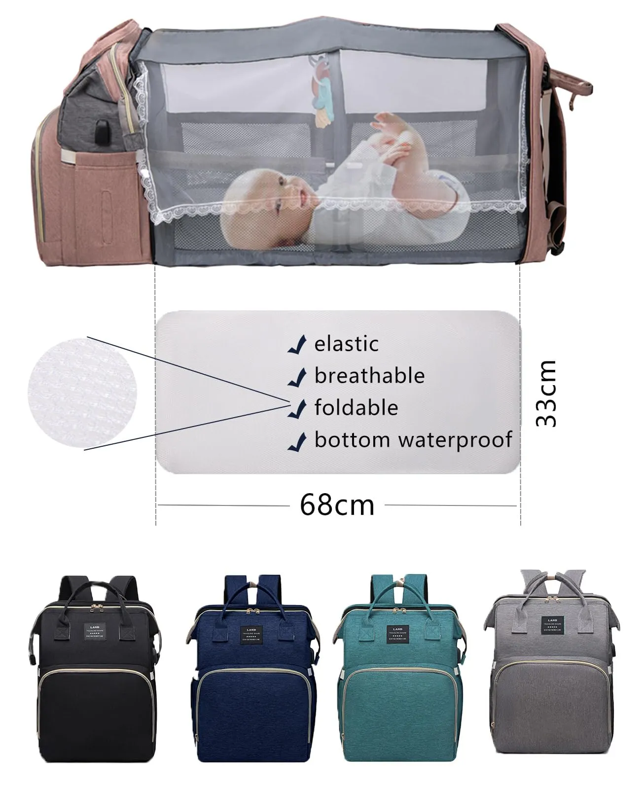 houscly Multifunctional Diaper Bag with Changing Station