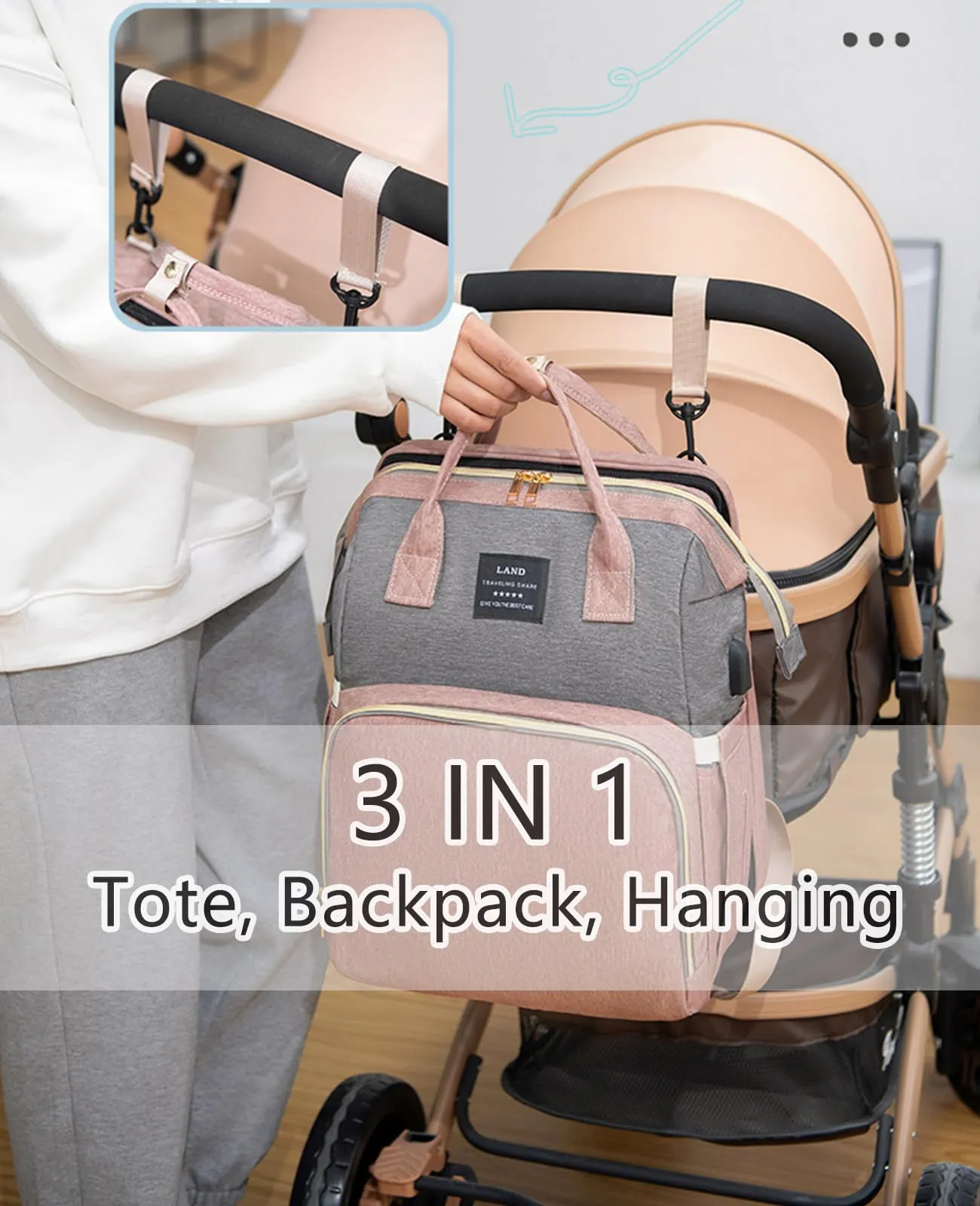 houscly Multifunctional Diaper Bag with Changing Station