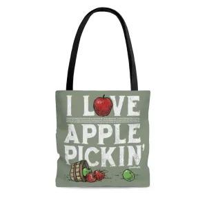 I Love Apple Pickin' Fine Print Tote Bag