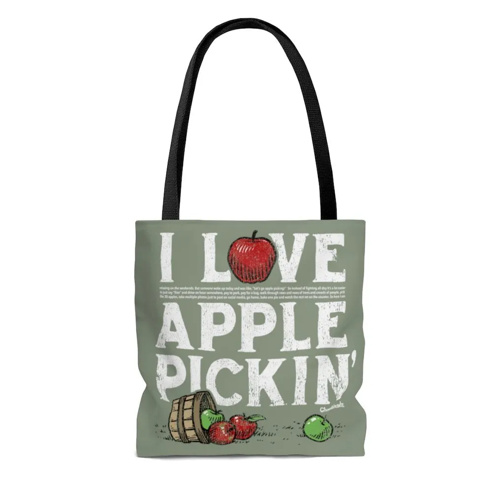I Love Apple Pickin' Fine Print Tote Bag