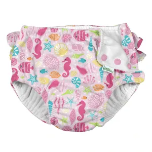 I Play Ruffle Snap Reusable Absorbent Swimsuit Diaper - Pink Sea Life