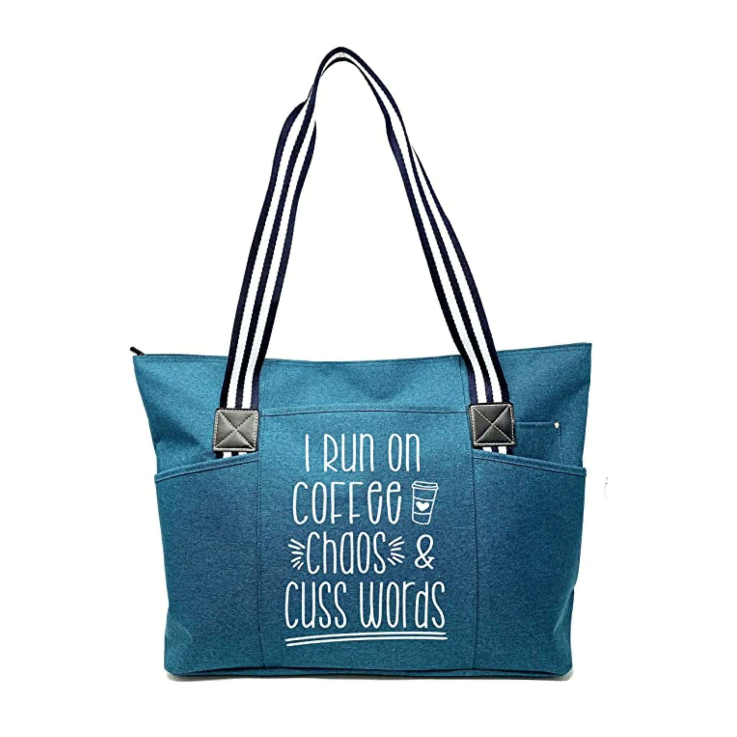 I Run on Coffee Chaos and Cuss Words Tessa Teal Tote Bag for Bosses