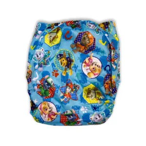 IN-STOCK Forever My Babies Cloth Diaper - Puppy Heroes / Blue Bkgd (Upright Print on Front & Back)