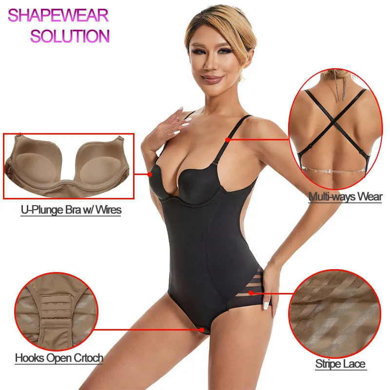 INSTOCK-body-shaping jumpsuit with large backless U-shaped