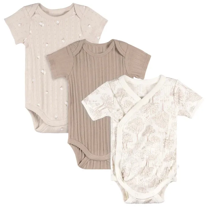 Just Born 3 Pack Kimono Bodysuits - Tan