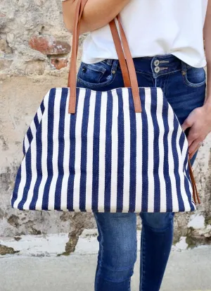 Kapolei Striped Tote in Navy & White