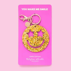 Keychain - Smiley Stars - Gold Confetti