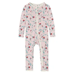 KicKee Pants Coverall with Zipper - Macaroon Floral Vines