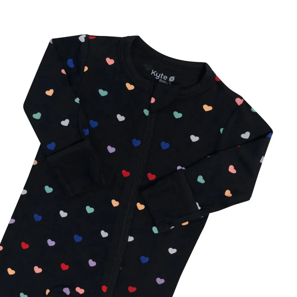 Kyte Baby Zippered Footie - Midnight Rainbow Heart
