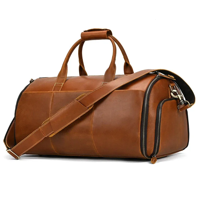 Leather Travel Garment Folding Suit Cover Duffle Bag with Shoe Pocket
