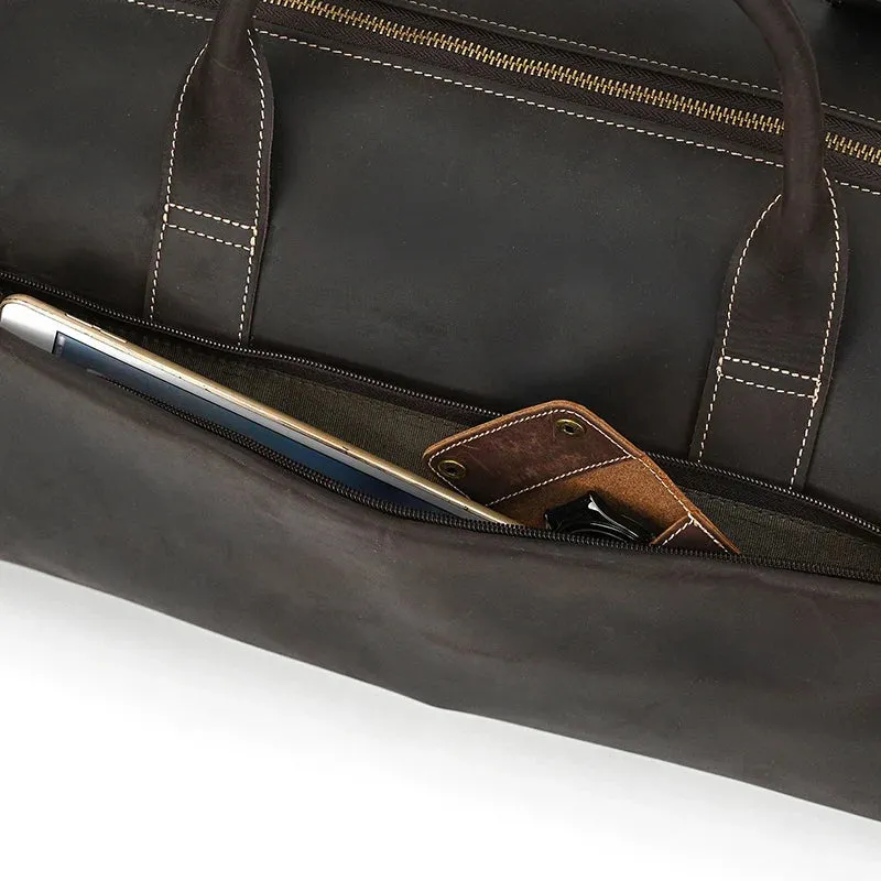 Leather Travel Garment Folding Suit Cover Duffle Bag with Shoe Pocket