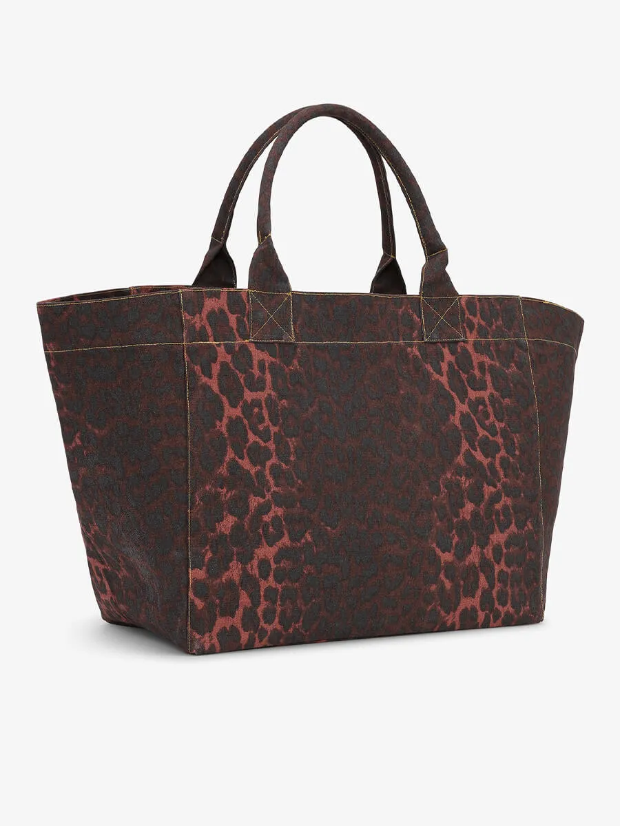 Leopard Oversized Canvas Tote Bag - Racing Red