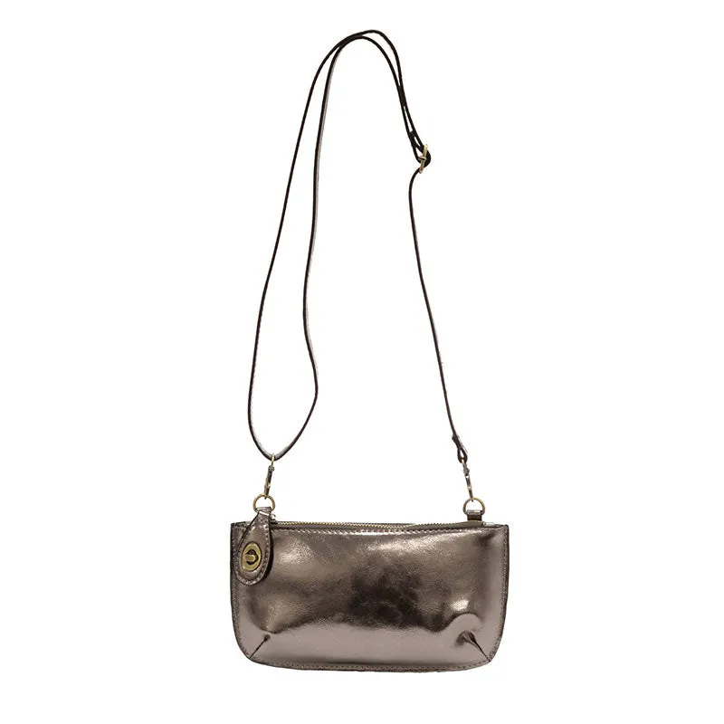 Liquid Metal Mini Crossbody Wristlet Clutch in Chrome