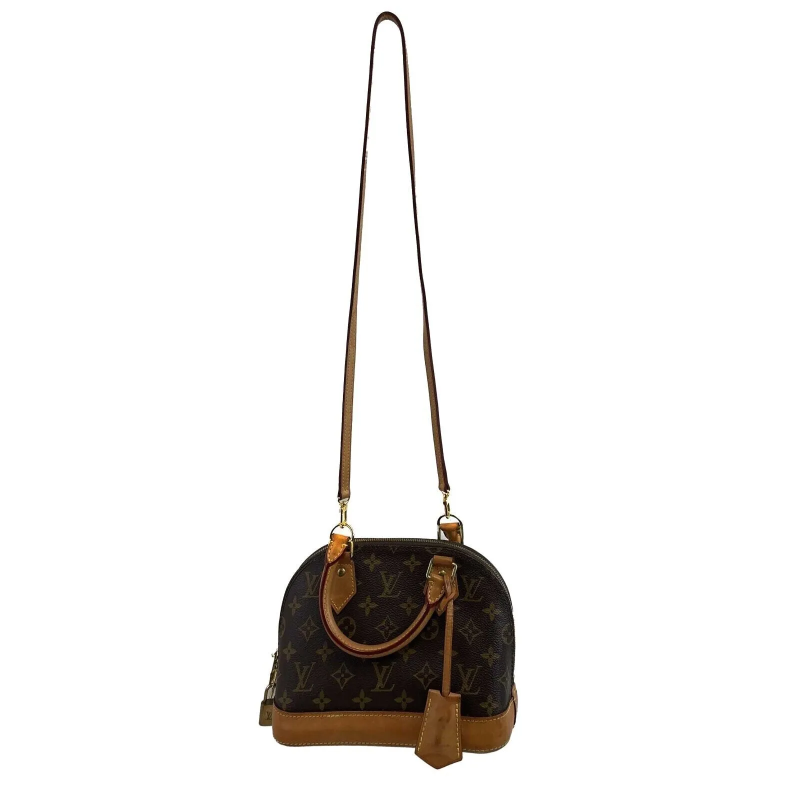Louis Vuitton Alma Monogram Canvas BB Brown Good Handbag Crossbody Bag W/ Lock & Key
