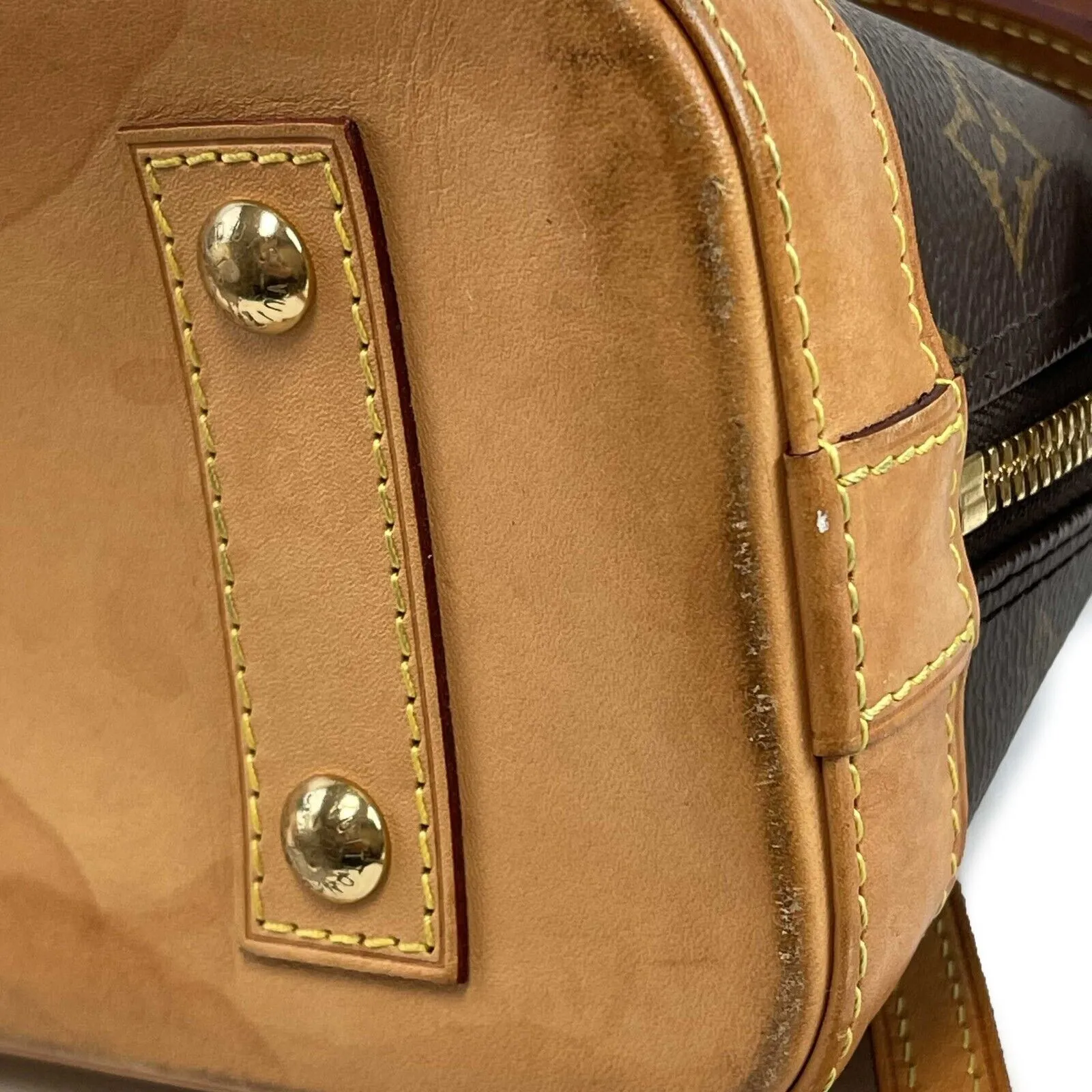 Louis Vuitton Alma Monogram Canvas BB Brown Good Handbag Crossbody Bag W/ Lock & Key