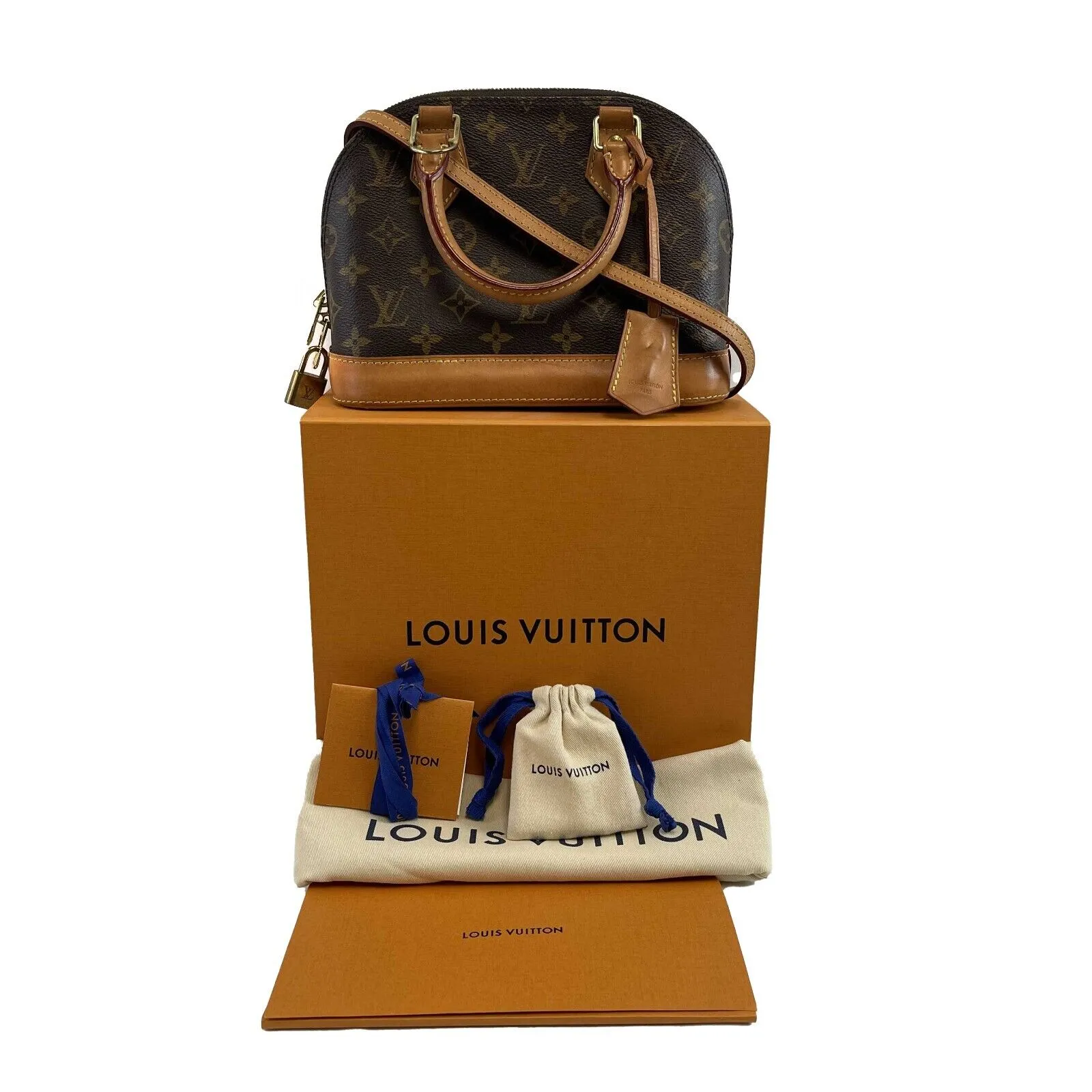 Louis Vuitton Alma Monogram Canvas BB Brown Good Handbag Crossbody Bag W/ Lock & Key