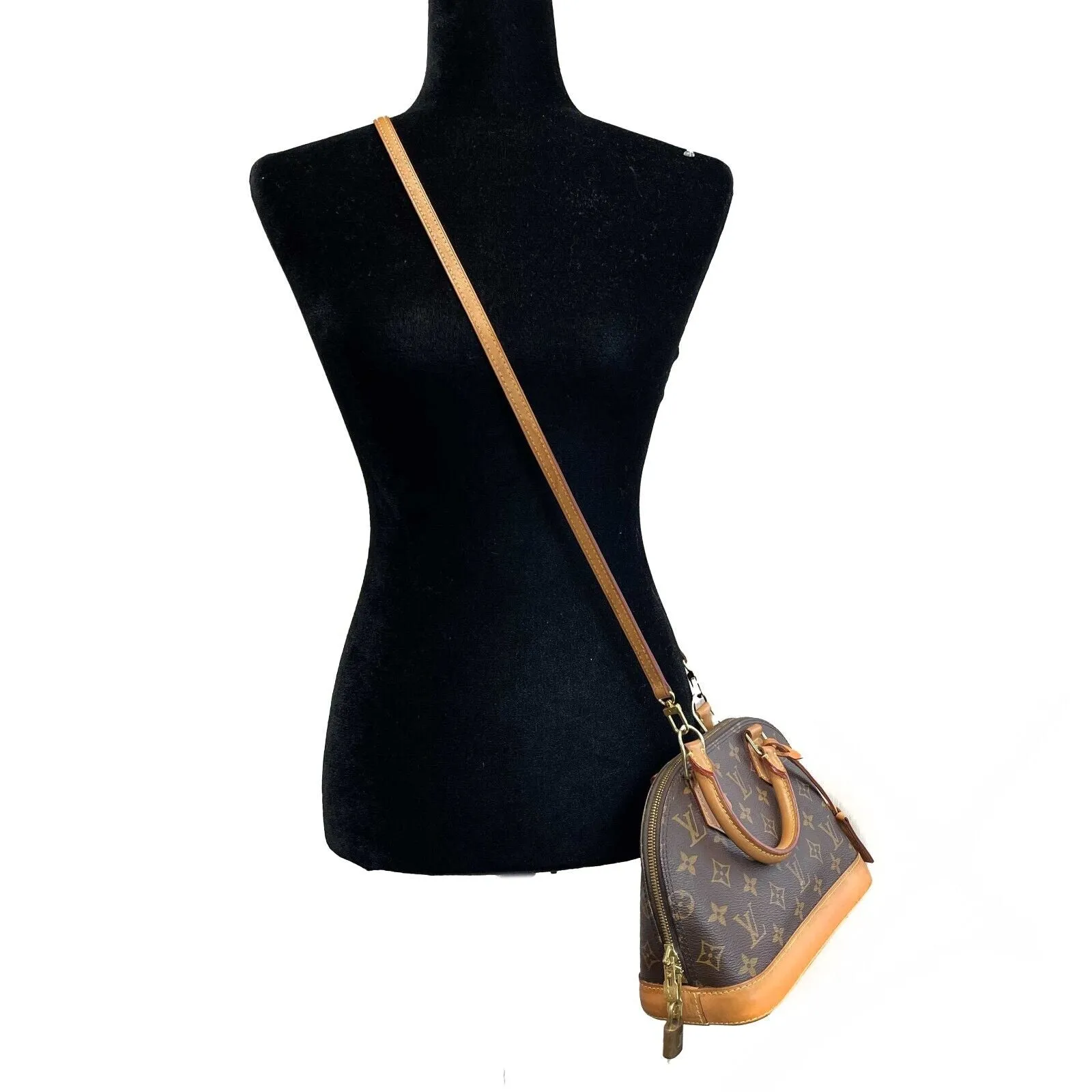 Louis Vuitton Alma Monogram Canvas BB Brown Good Handbag Crossbody Bag W/ Lock & Key