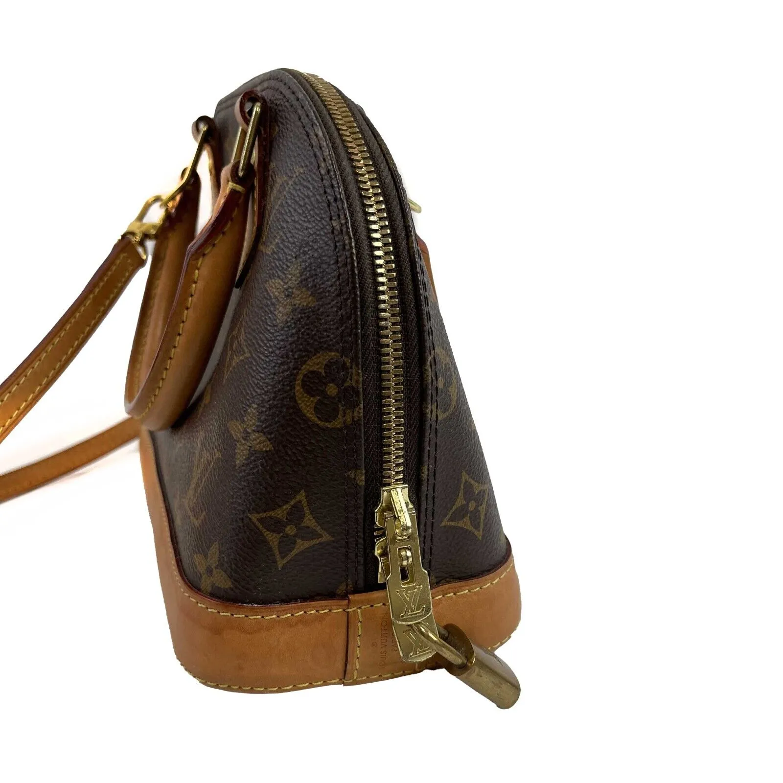 Louis Vuitton Alma Monogram Canvas BB Brown Good Handbag Crossbody Bag W/ Lock & Key