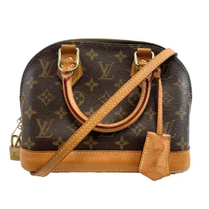 Louis Vuitton Alma Monogram Canvas BB Brown Good Handbag Crossbody Bag W/ Lock & Key