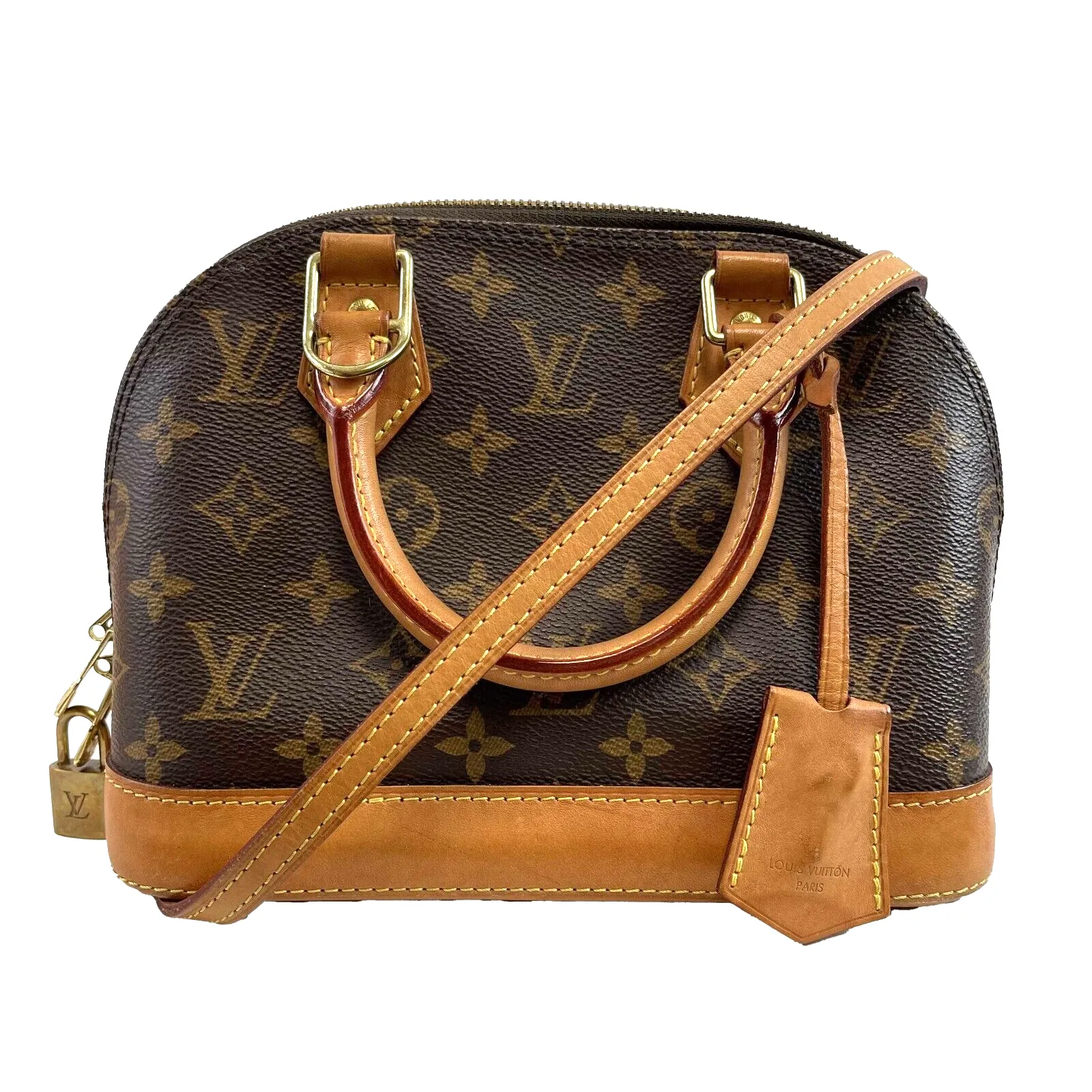 Louis Vuitton Alma Monogram Canvas BB Brown Good Handbag Crossbody Bag W/ Lock & Key