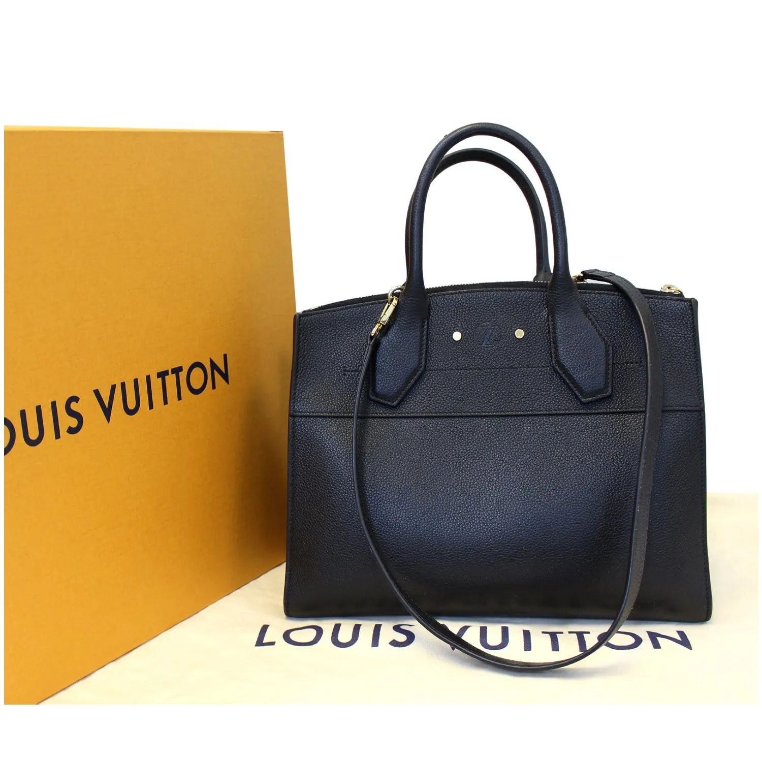 LOUIS VUITTON City Steamer MM Noir Black Leather Shoulder Bag