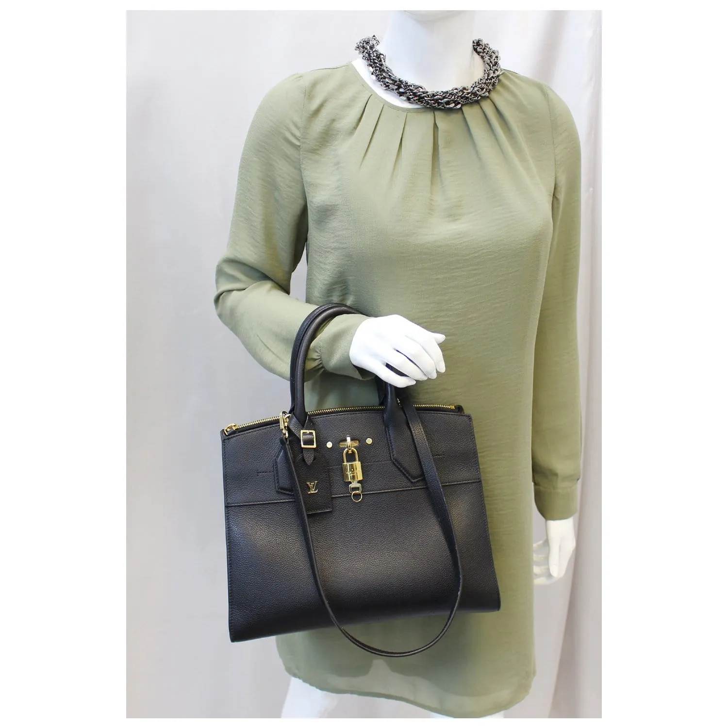 LOUIS VUITTON City Steamer MM Noir Black Leather Shoulder Bag