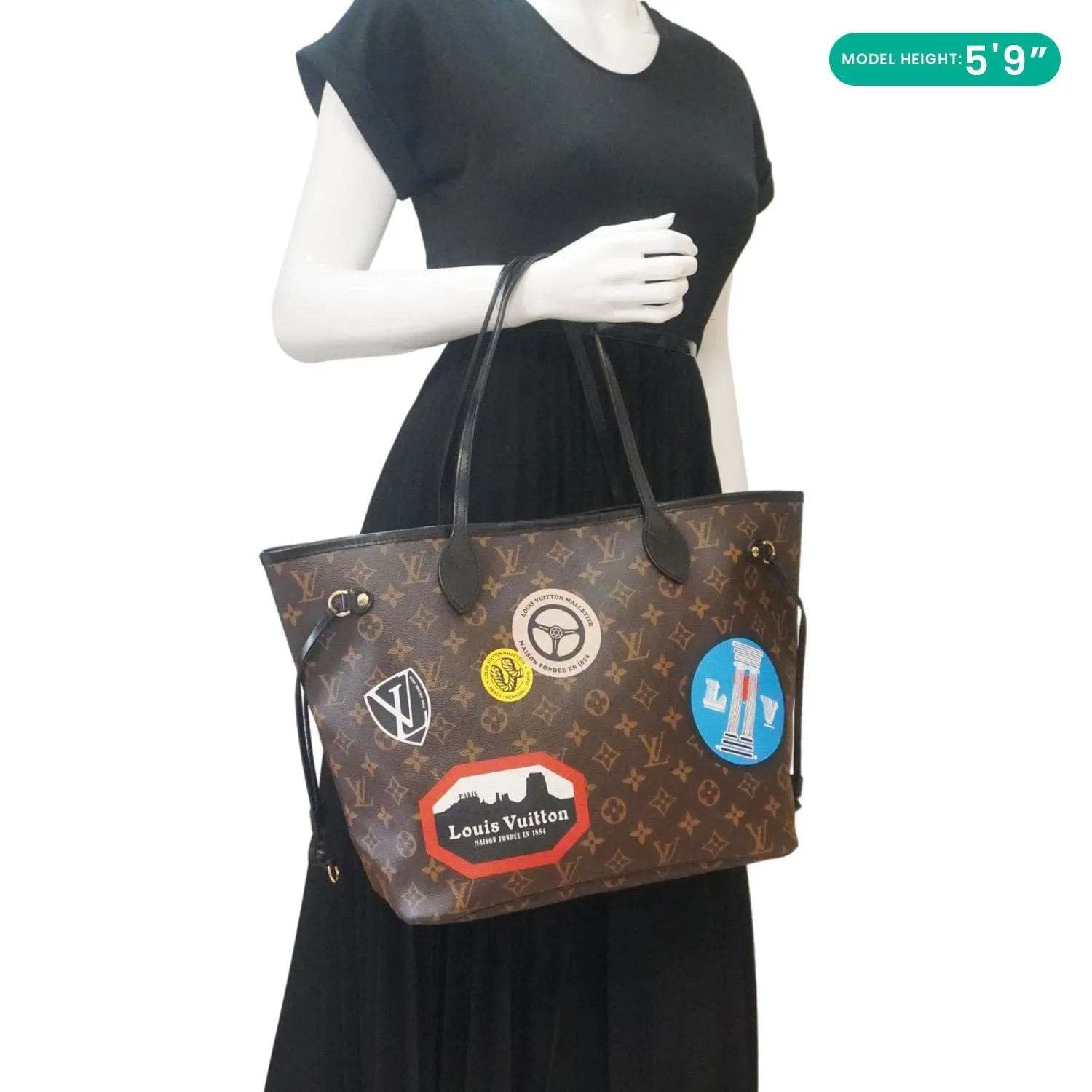 LOUIS VUITTON Neverfull MM World Tour Monogram Canvas Tote Shoulder Bag Brown