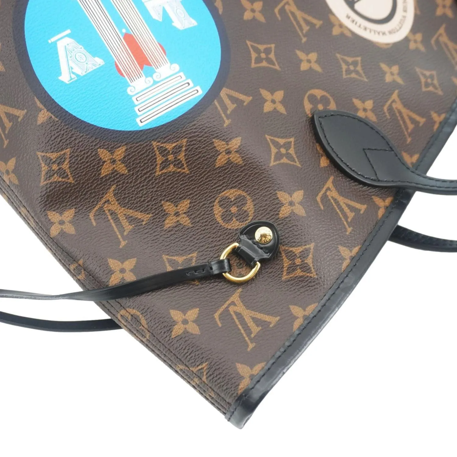 LOUIS VUITTON Neverfull MM World Tour Monogram Canvas Tote Shoulder Bag Brown