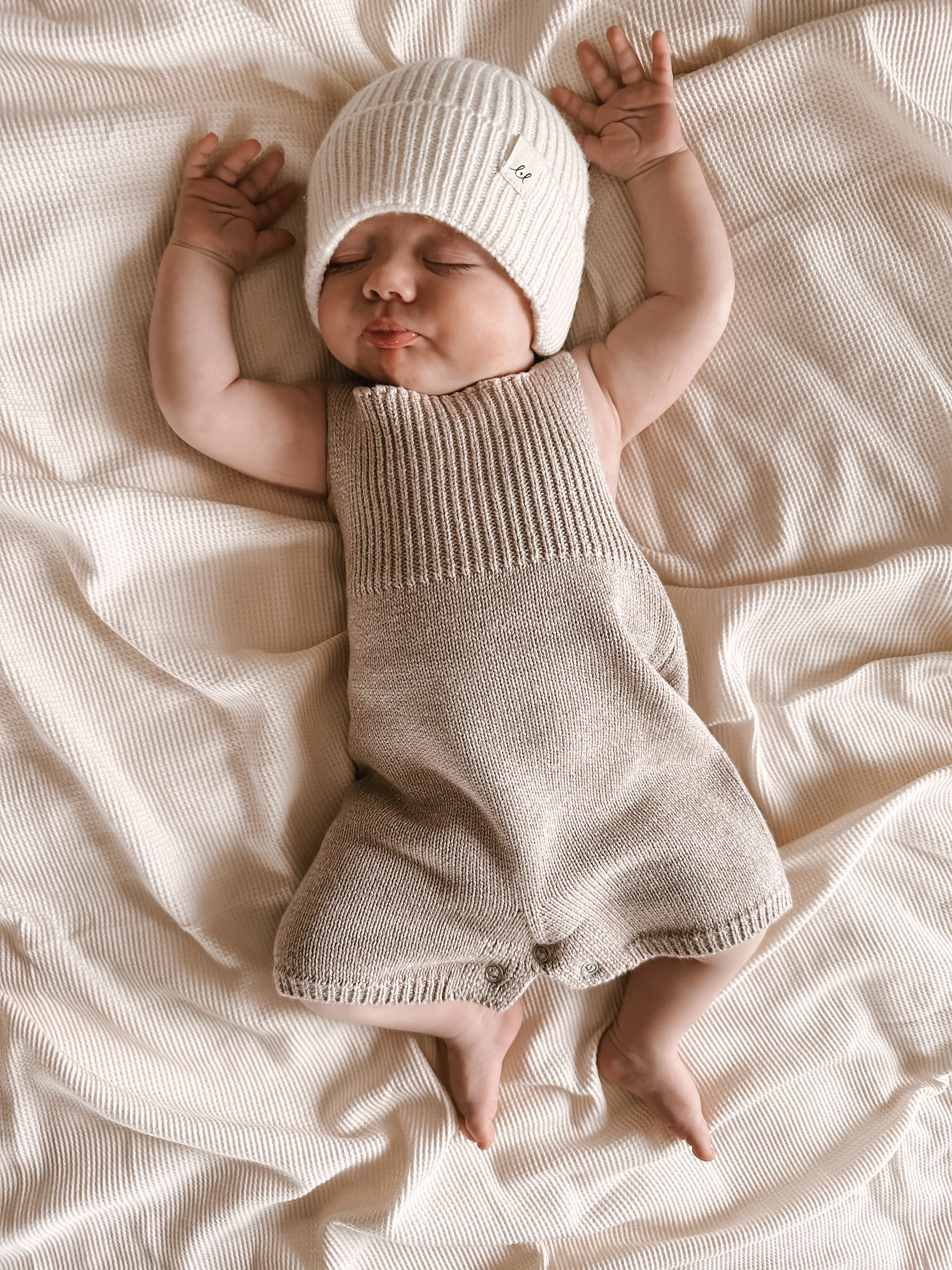 Luna   Luca Rib Detail Short Romper - Heather Beige