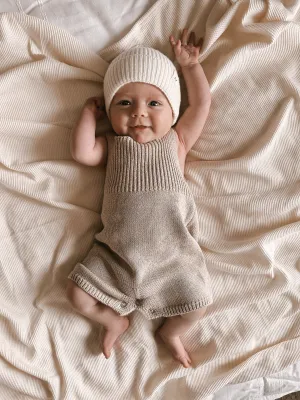Luna   Luca Rib Detail Short Romper - Heather Beige