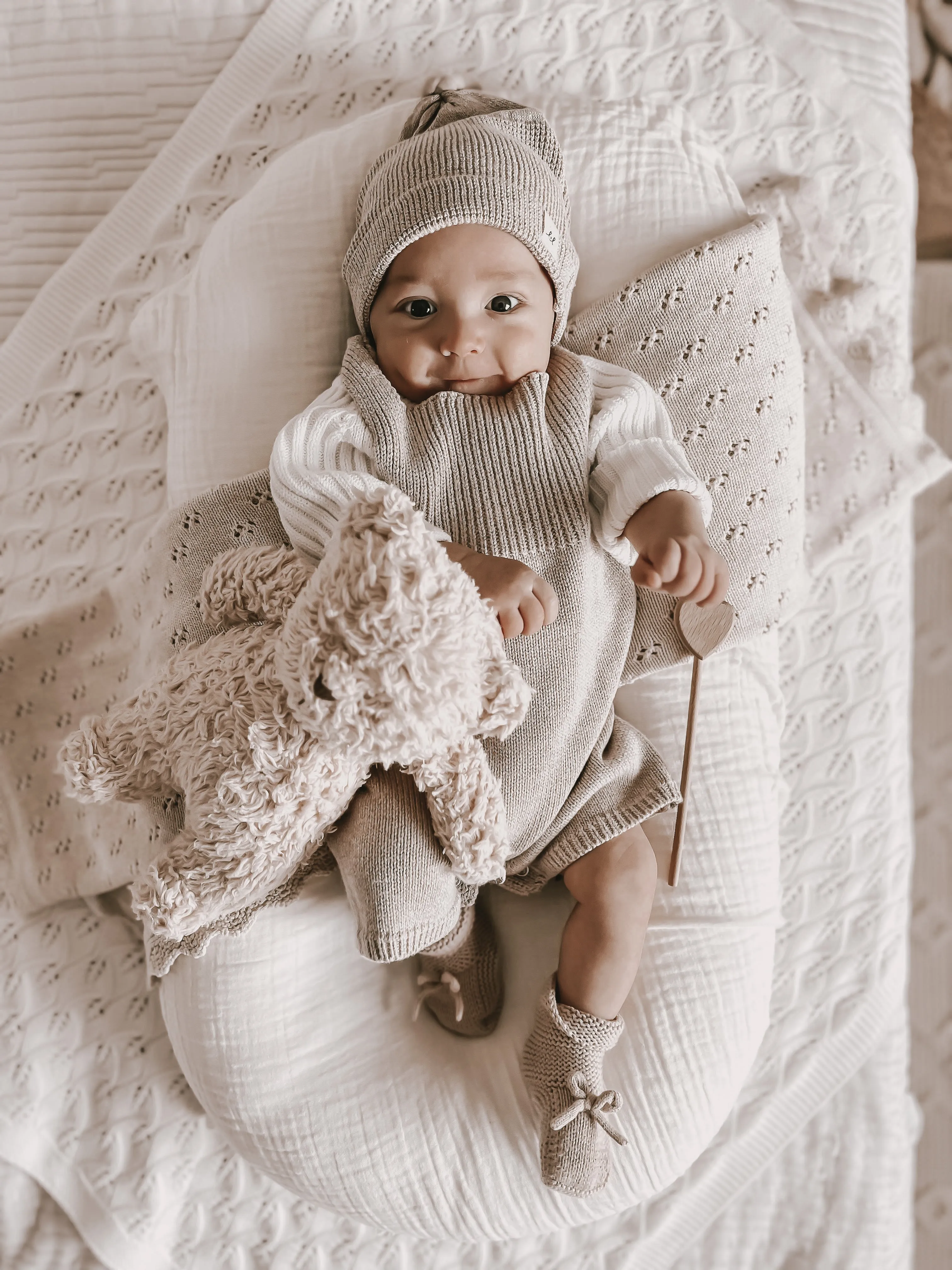 Luna   Luca Rib Detail Short Romper - Heather Beige