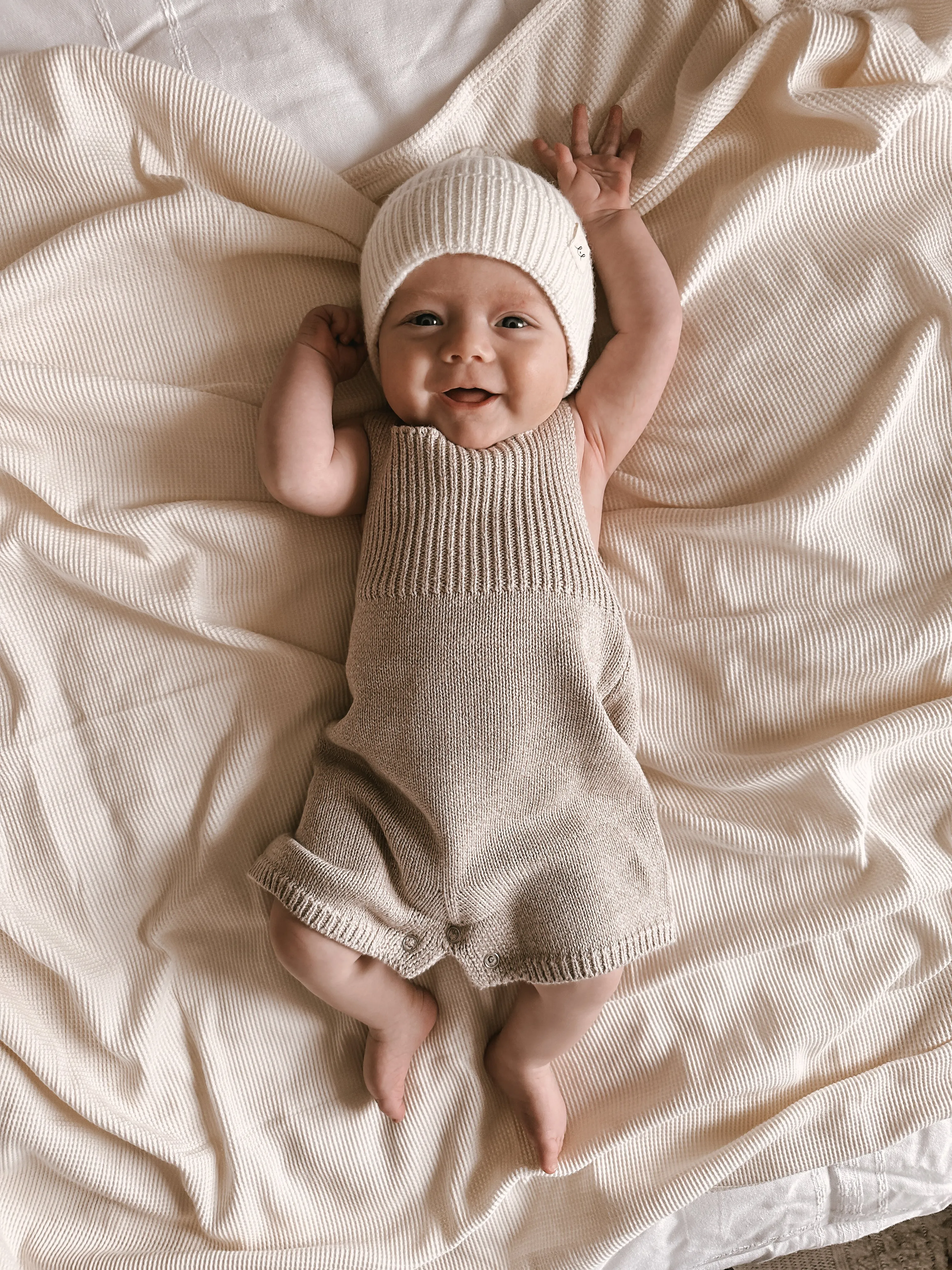 Luna   Luca Rib Detail Short Romper - Heather Beige
