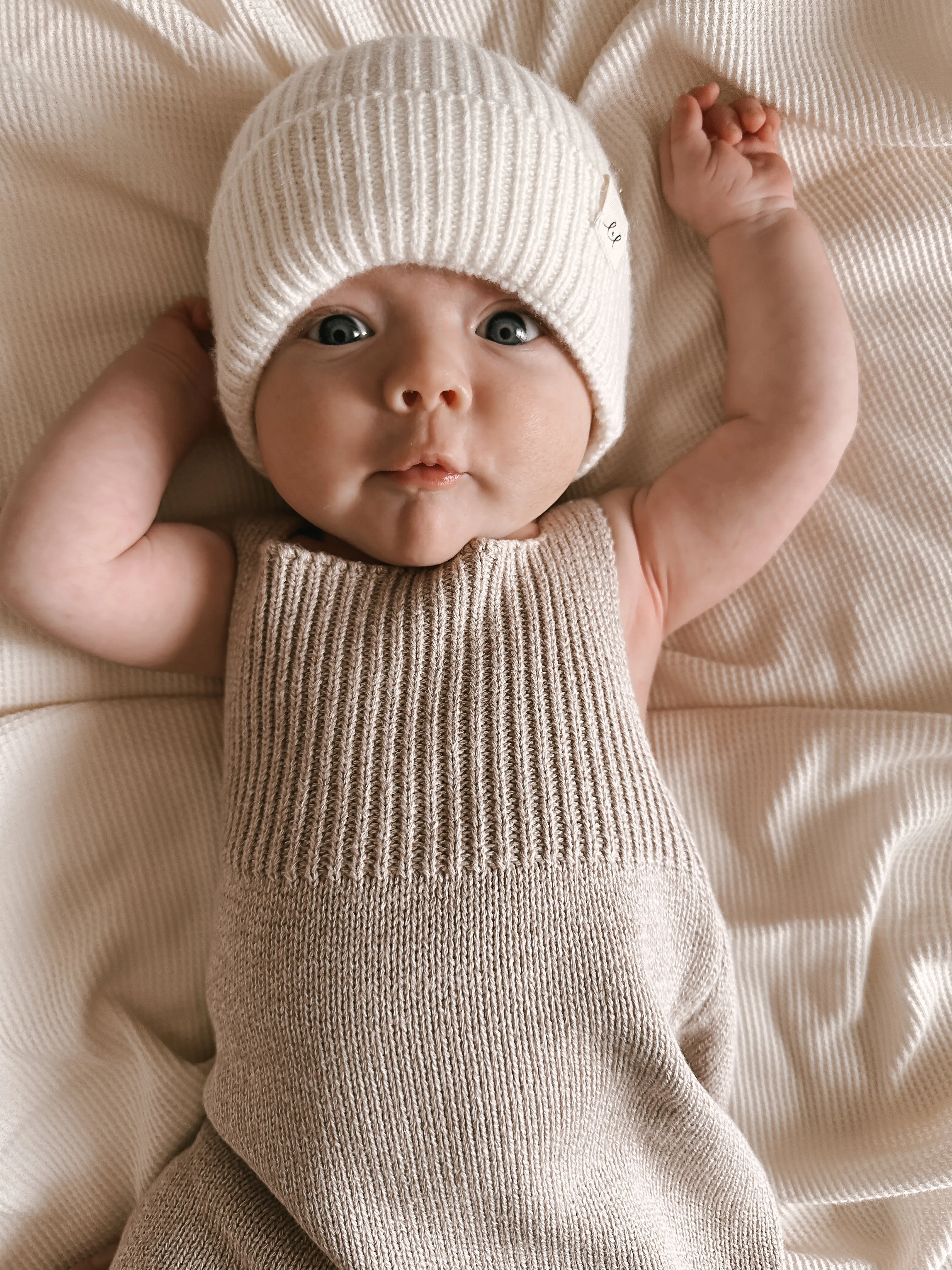 Luna   Luca Rib Detail Short Romper - Heather Beige