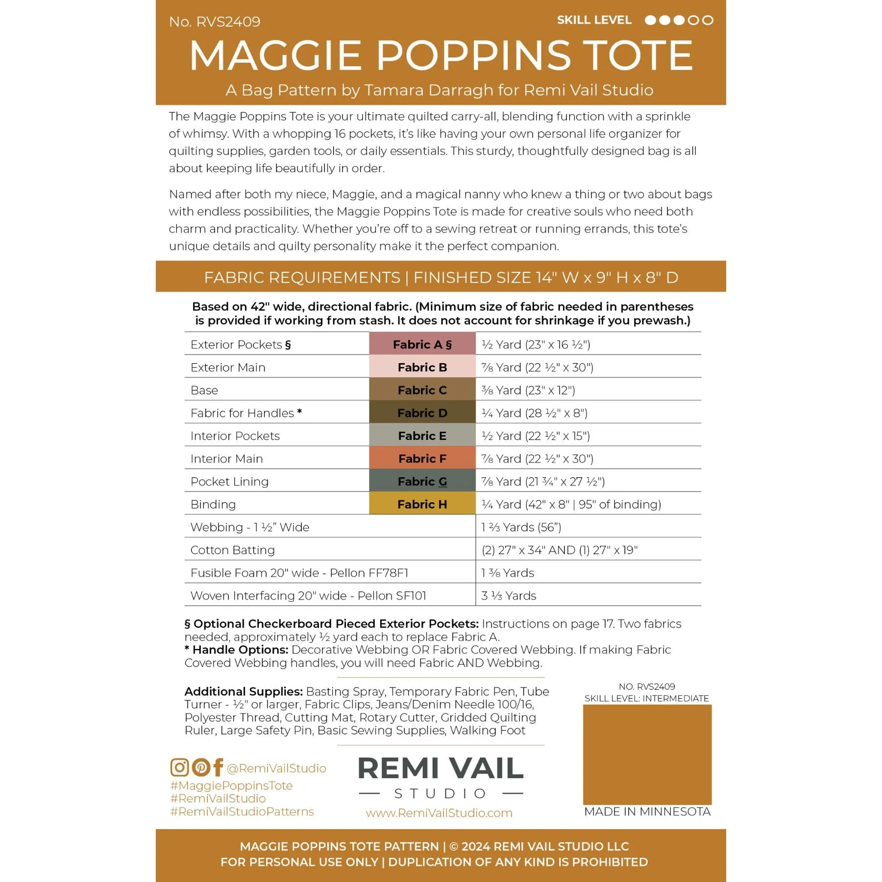 Maggie Poppins Tote Bag Pattern - PDF