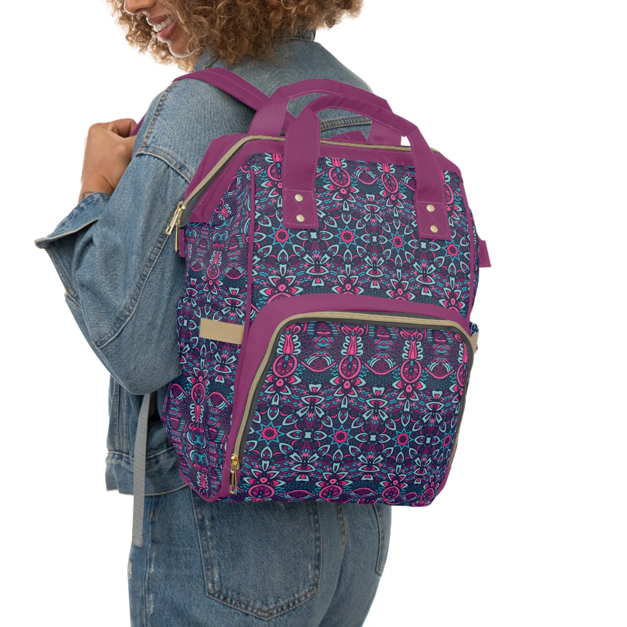 Mandala Diaper Backpack - Artistic & Multifunctional Baby Bag with Mandala Patterns, Ideal for Stylish Parents