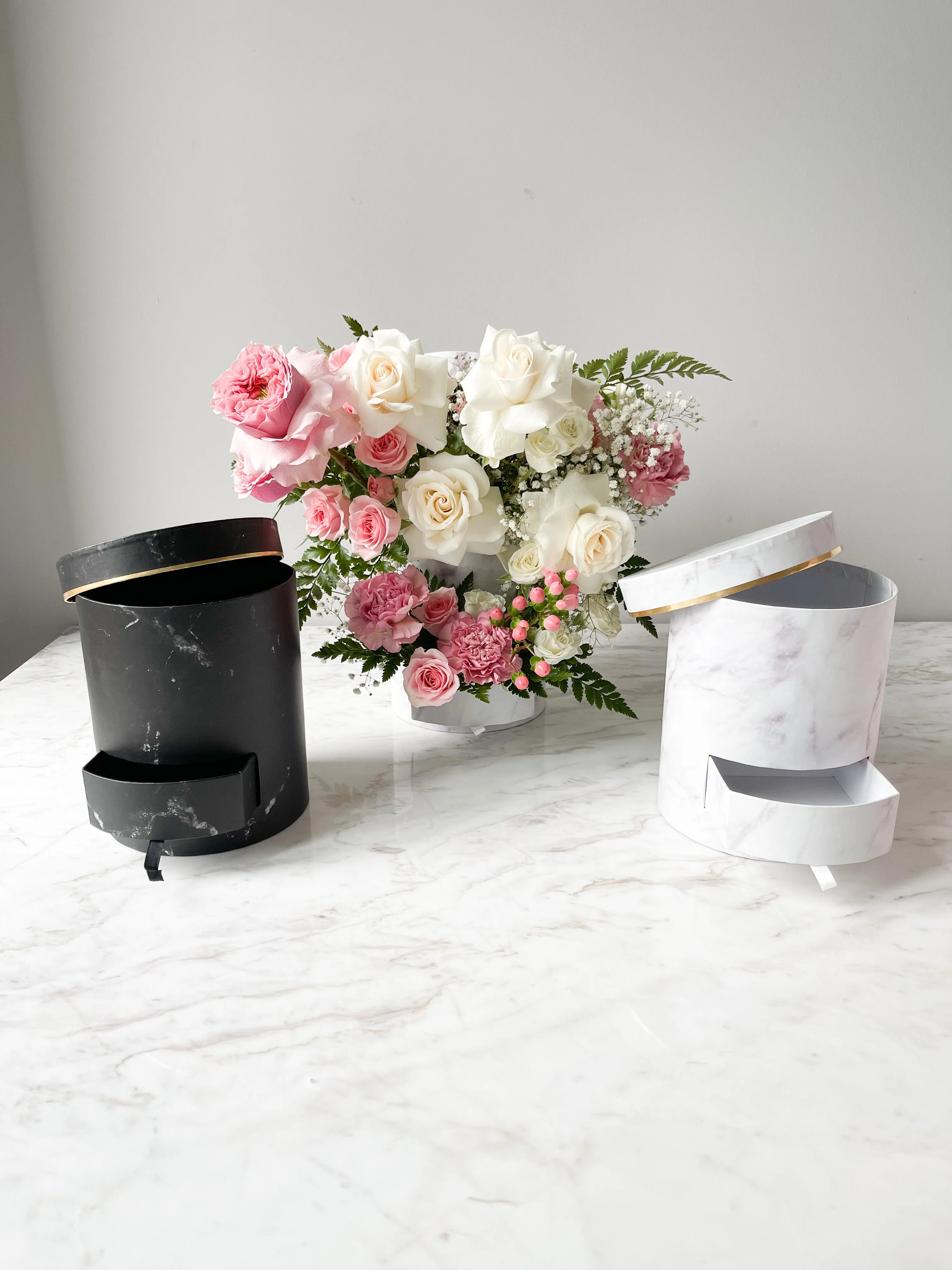 Marble Round Flower Box with Drawer