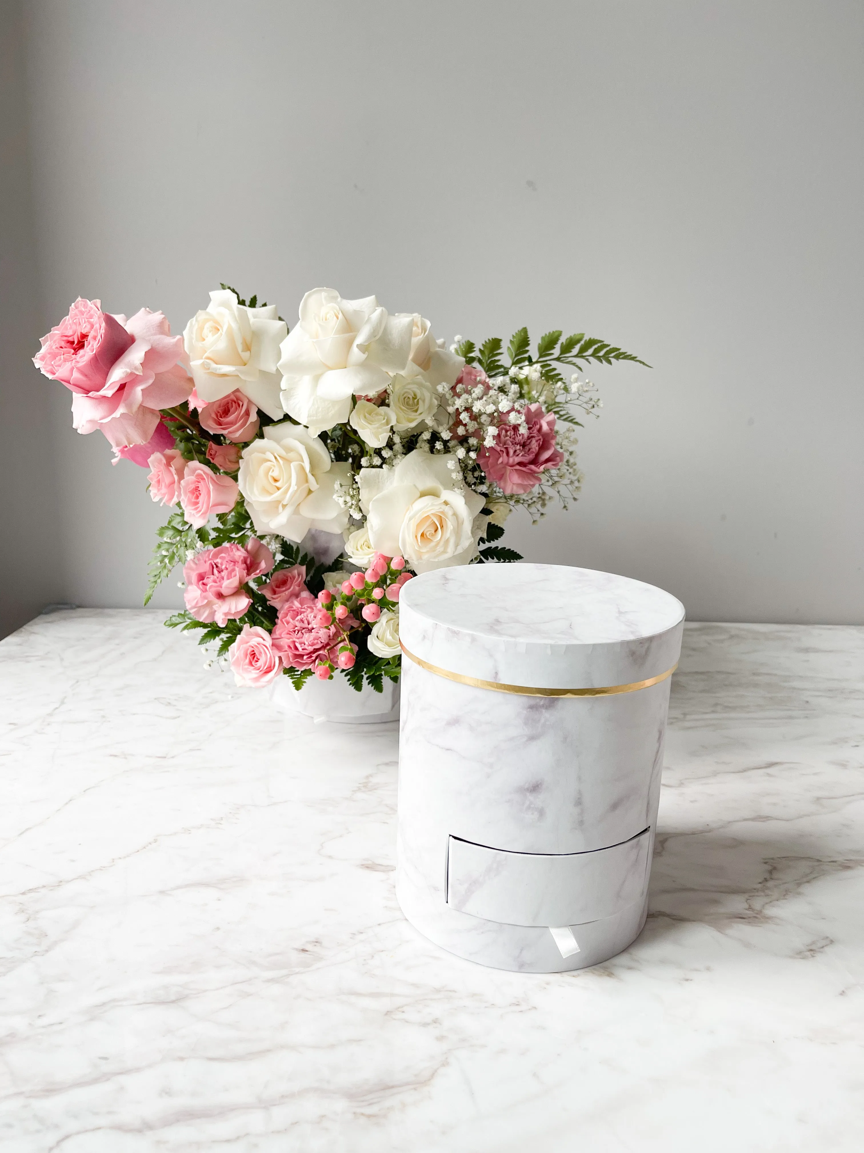 Marble Round Flower Box with Drawer