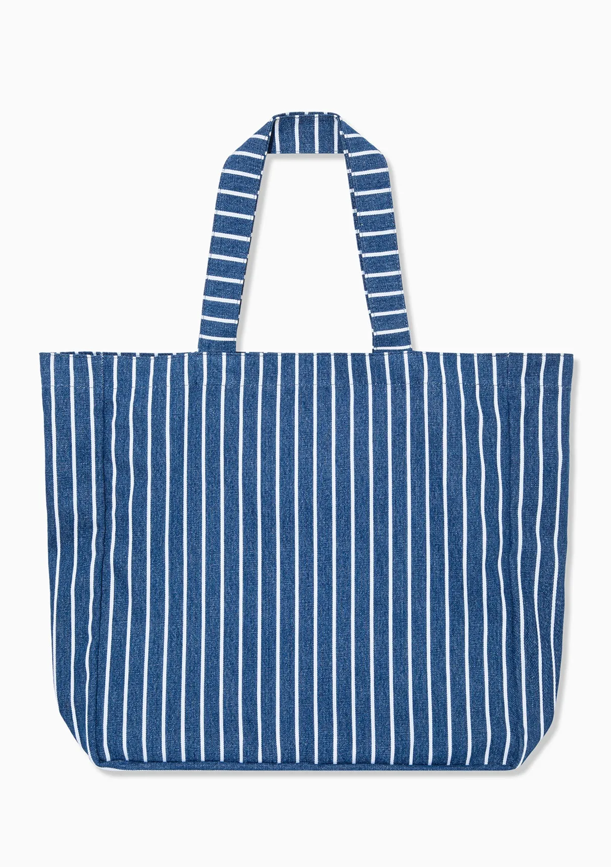 Marche X Mavi M Logo Printed Striped Shopper Bag