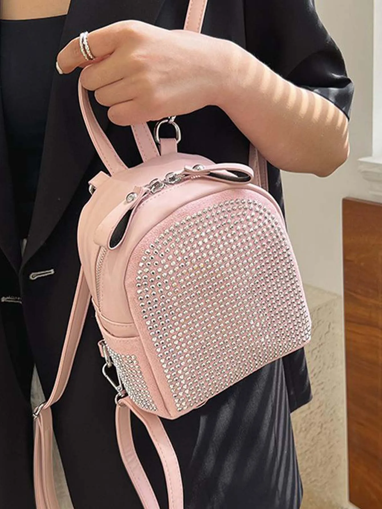 Mini Rhinestone & Faux Pearl Decor Chain Backpack- FD ⚡