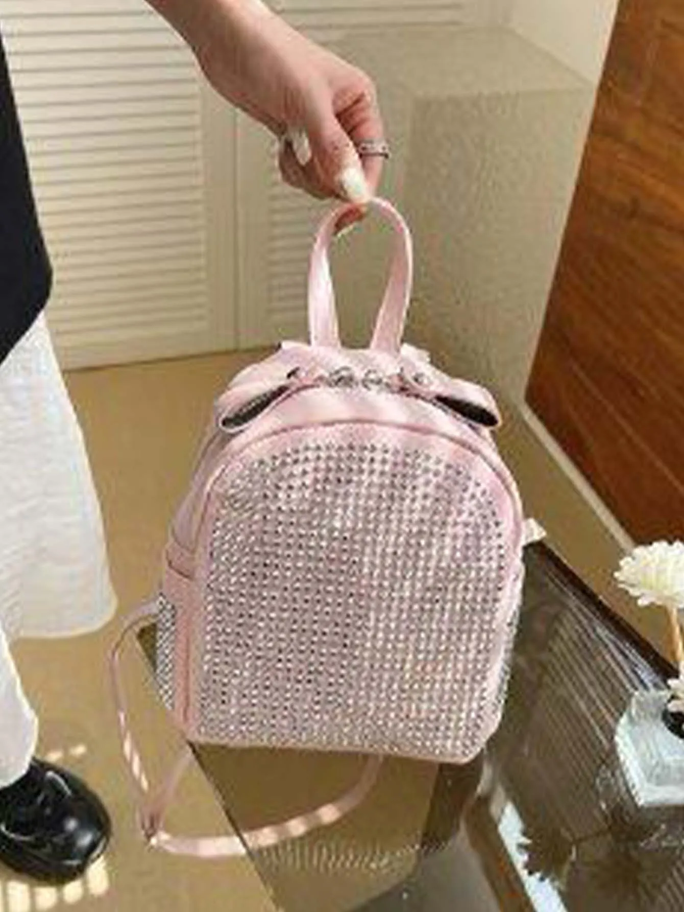 Mini Rhinestone & Faux Pearl Decor Chain Backpack- FD ⚡