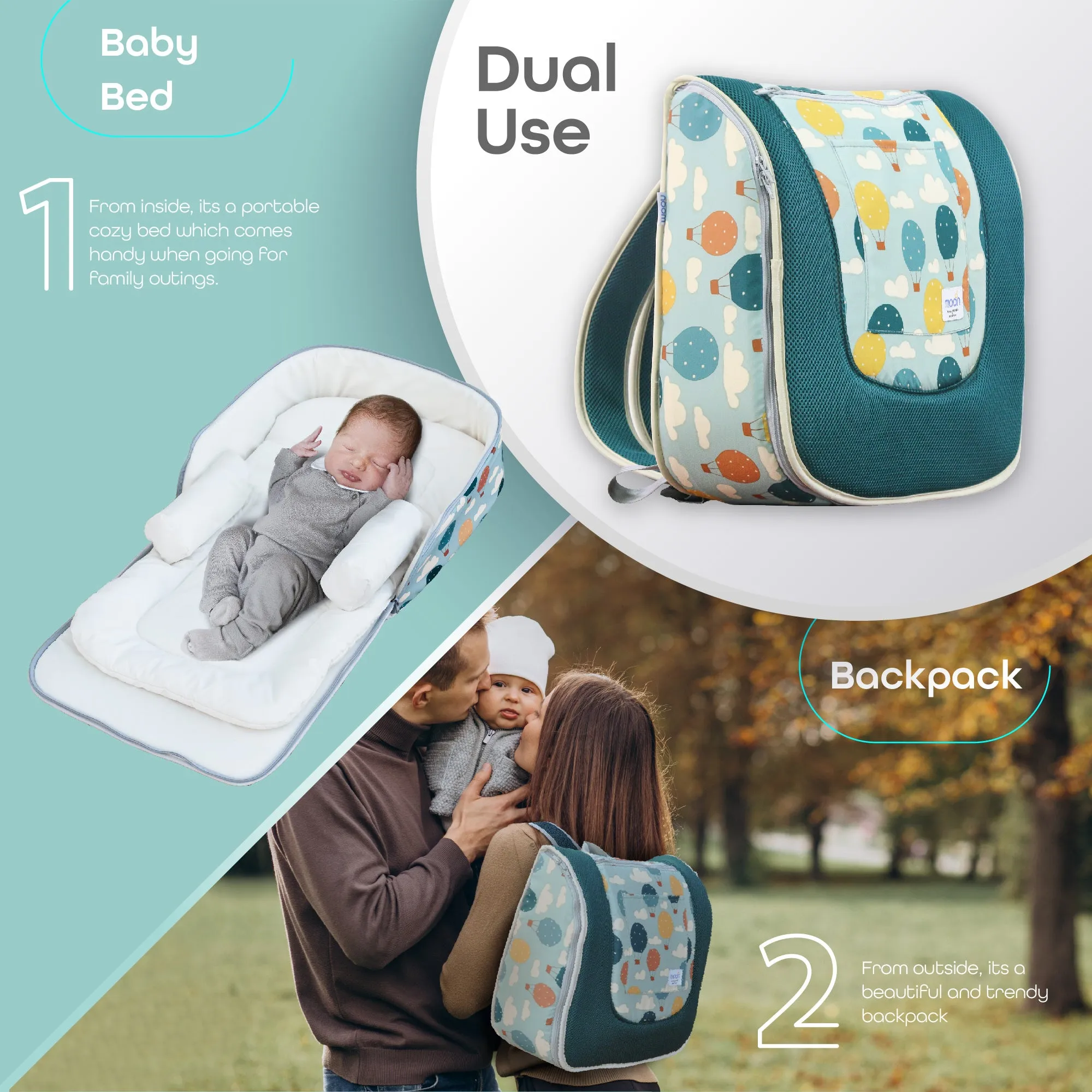 Moon - Travalo - Travel Baby Bed & Backpack- Balloon - Green