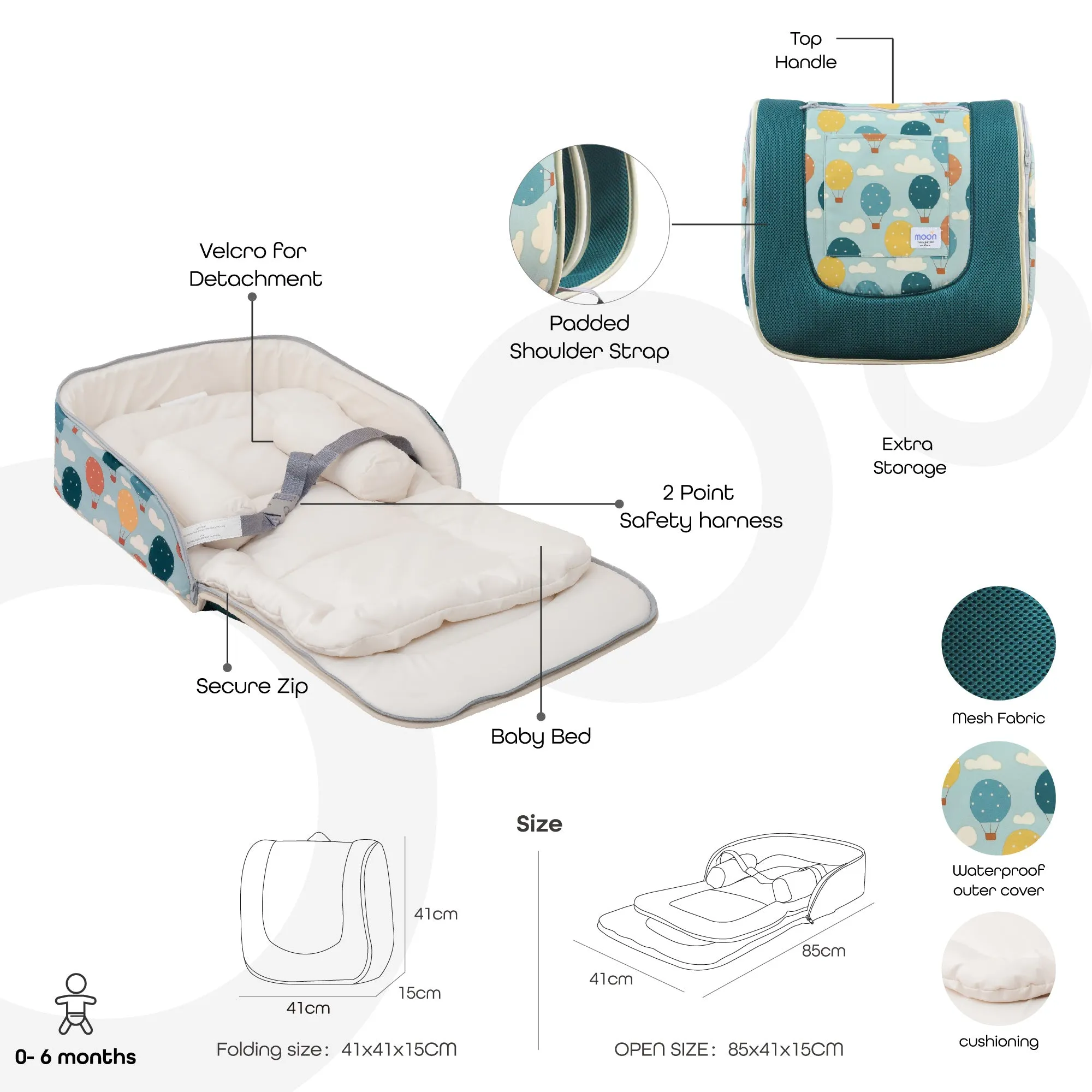 Moon - Travalo - Travel Baby Bed & Backpack- Balloon - Green