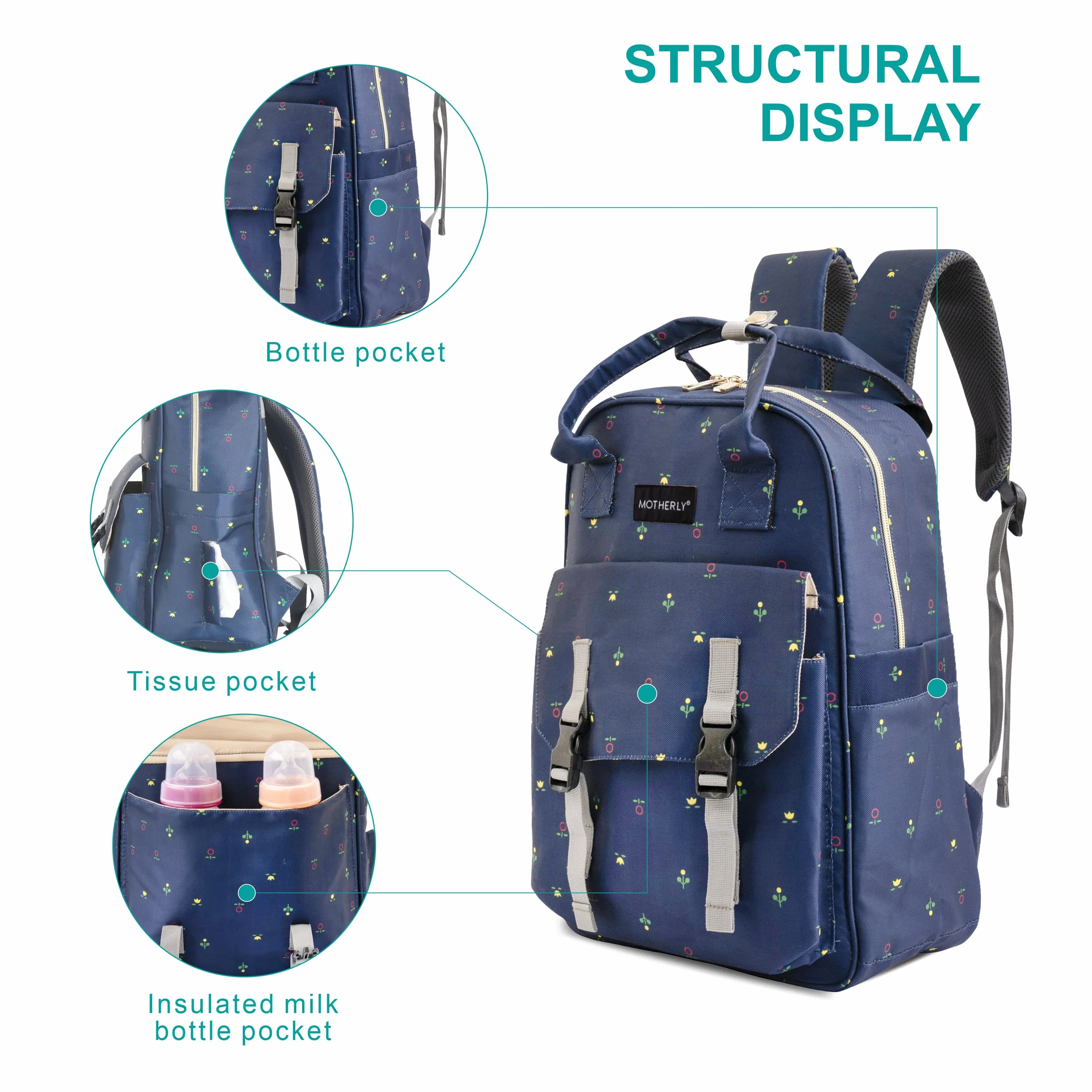Motherly Solid Diaper Bag for Mothers for Travel, Maternity Bag for Newborn Baby, Mothers Travelling Bag, Multiple Pocket Water Resistant Baby Bag, Hospital Bag for moms (Black)