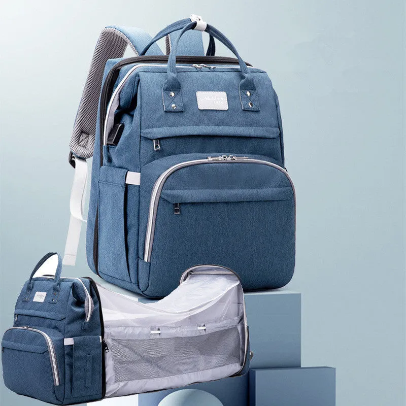 Multifunctional Maternity Diaper Backpack  With Removable Mosquito Net Large Capacity Foldable Infants Baby Crib For Travel
