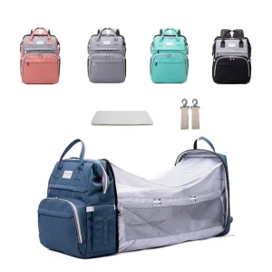 Multifunctional Maternity Diaper Backpack  With Removable Mosquito Net Large Capacity Foldable Infants Baby Crib For Travel