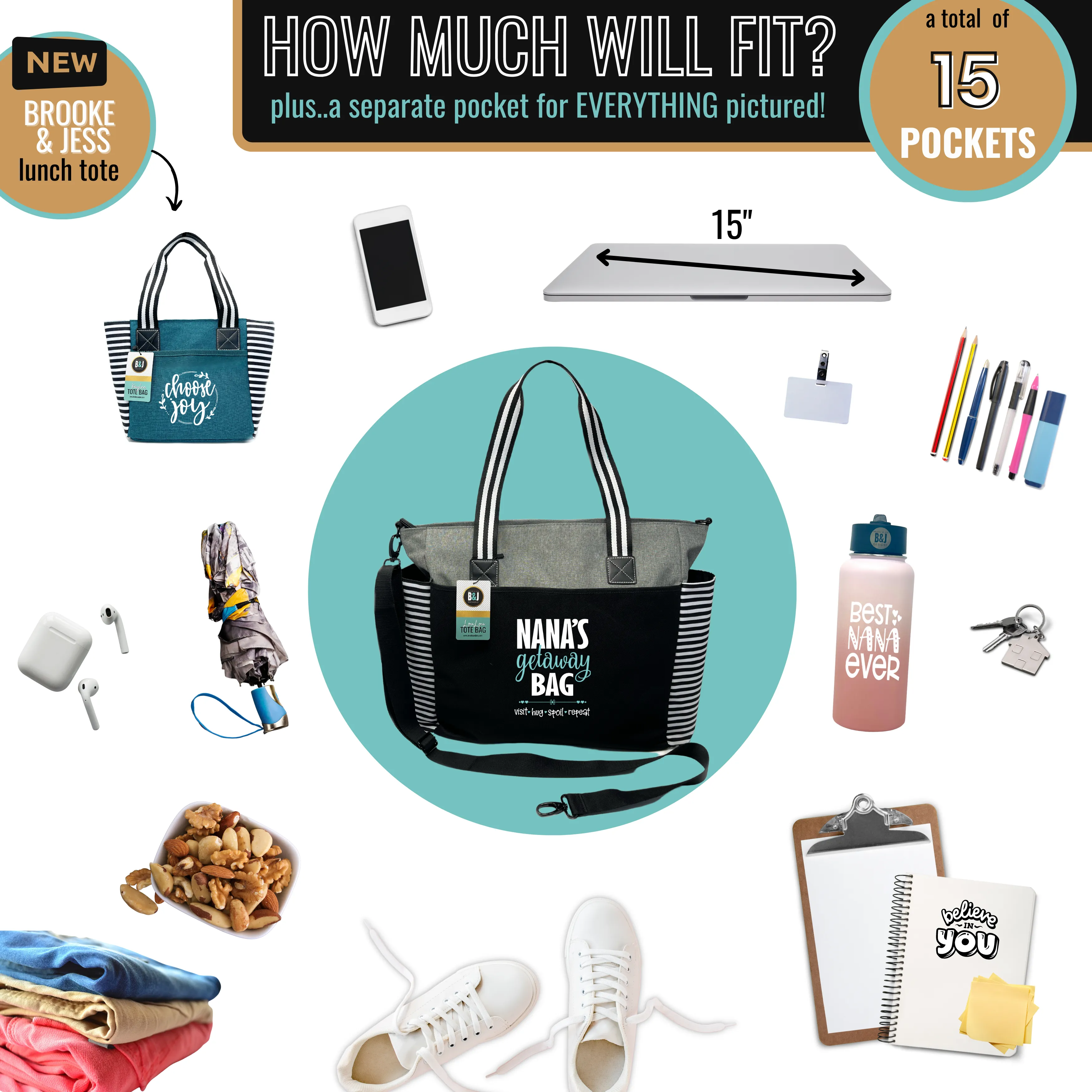 Nana's Getaway LouLou Gray Tote Bag for Grandmothers